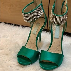 Green rhinestone ankle strap heels